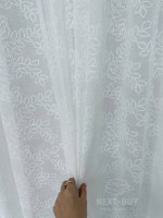 Тюль білий льон з вишивкою в листочки Linen Whisper White, Туреччина - Зображення 3
