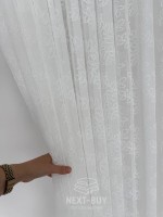 Тюль білий льон з вишивкою в листочки Linen Whisper White, Туреччина - Зображення 5