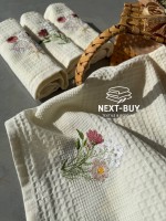 Набір кухонних рушників NILHOME Tencel з вишивкою 40×60 см (4 шт) — вафельна тканина, натуральна бавовна - Зображення 3