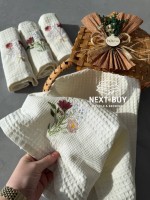 Набір кухонних рушників NILHOME Tencel з вишивкою 40×60 см (4 шт) — вафельна тканина, натуральна бавовна - Зображення 4