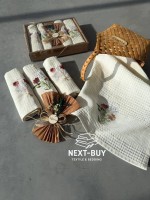 Набір кухонних рушників NILHOME Tencel з вишивкою 40×60 см (4 шт) — вафельна тканина, натуральна бавовна - Зображення 6