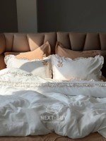 Постельное бельё Saheser Nova Bej евро 200×220 из варёного хлопка с вышивкой, Турция — изображение 5