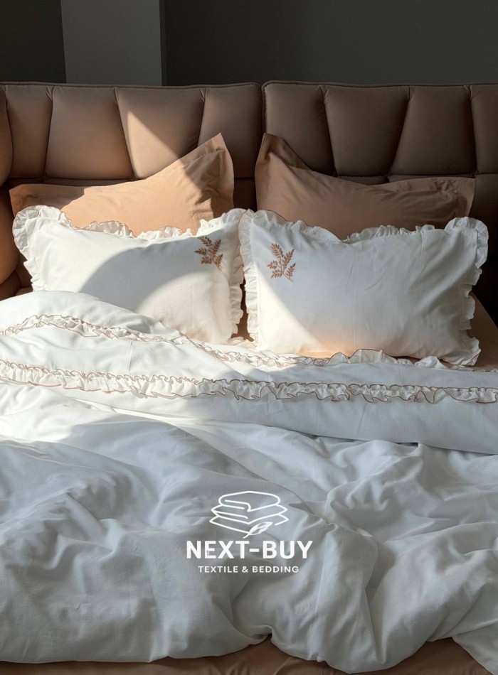 Постельное бельё Saheser Nova Bej евро 200×220 из варёного хлопка с вышивкой, Турция — изображение 4