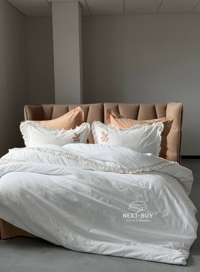 Постельное бельё Saheser Nova Bej евро 200×220 из варёного хлопка с вышивкой, Турция — изображение 6