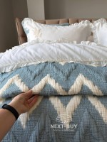 Двостороннє муслінове покривало Saheser Loren Blue 240×260 см + наволочки | 100% бавовна, жаккард, Туреччина - Зображення 4