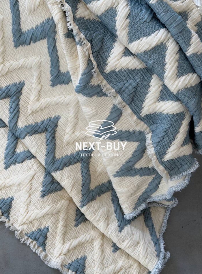 Двостороннє муслінове покривало Saheser Loren Blue 240×260 см + наволочки | 100% бавовна, жаккард, Туреччина - Зображення 8