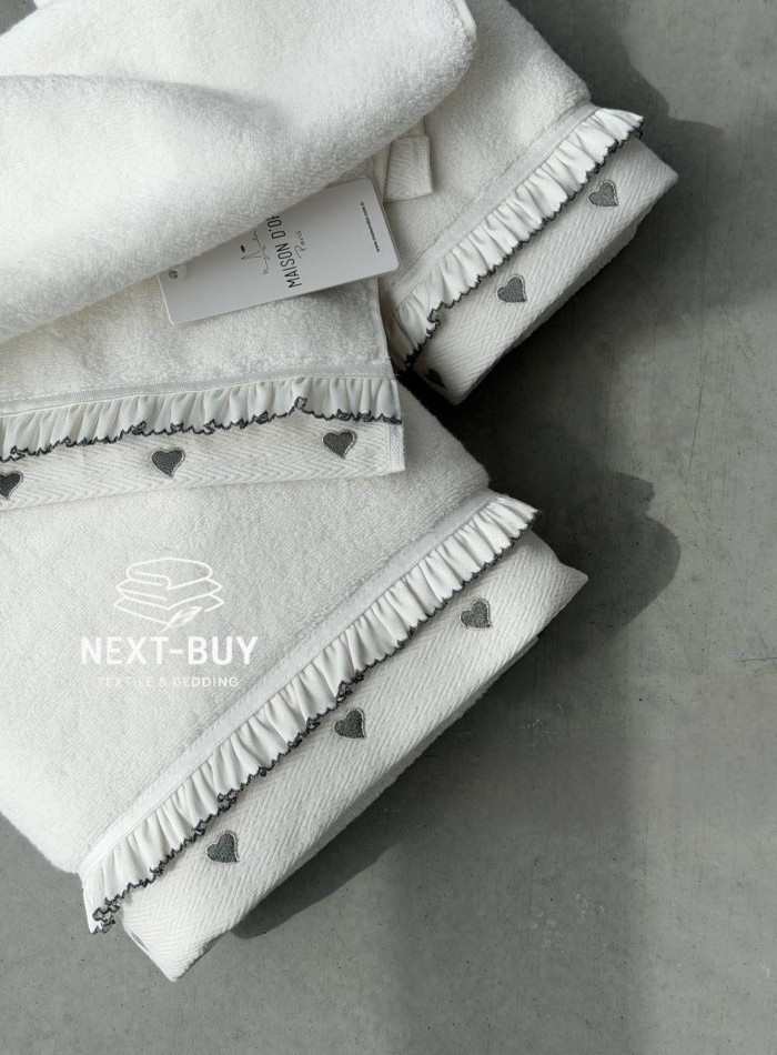 Преміальний набір рушників Maison D’or Ruffle Love Ecru-Grey, 100% бавовна, Туреччина, luxury подарунок - Зображення 4