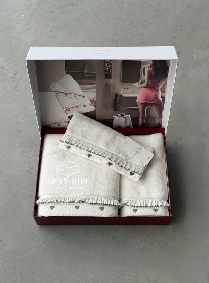 Преміальний набір рушників Maison D’or Ruffle Love Ecru-Grey, 100% бавовна, Туреччина, luxury подарунок - Зображення 3