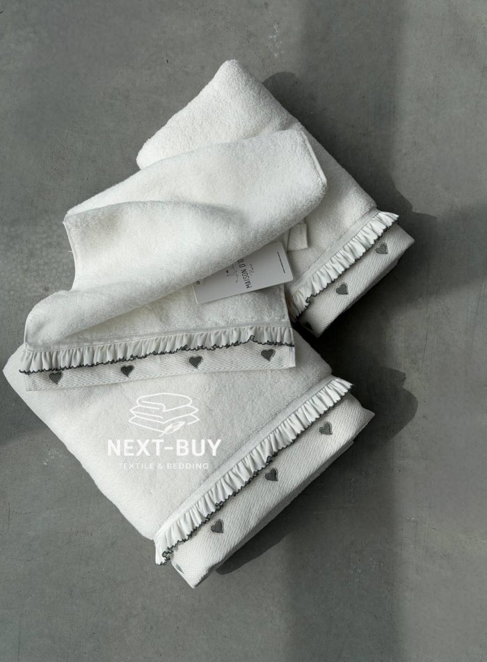 Преміальний набір рушників Maison D’or Ruffle Love Ecru-Grey, 100% бавовна, Туреччина, luxury подарунок - Зображення 2