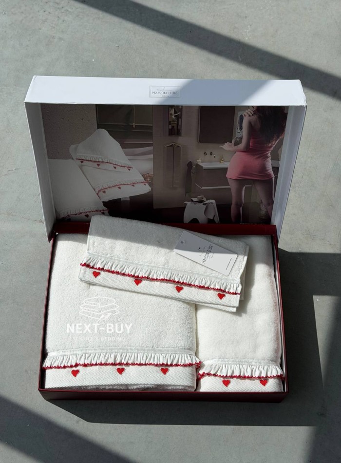 Преміальний набір рушників Maison D’or Ruffle Love Ecru-Red 100% бавовна, подарунок luxury рівня - Зображення 5