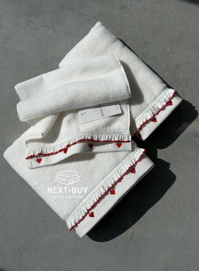 Преміальний набір рушників Maison D’or Ruffle Love Ecru-Red 100% бавовна, подарунок luxury рівня - Зображення 4