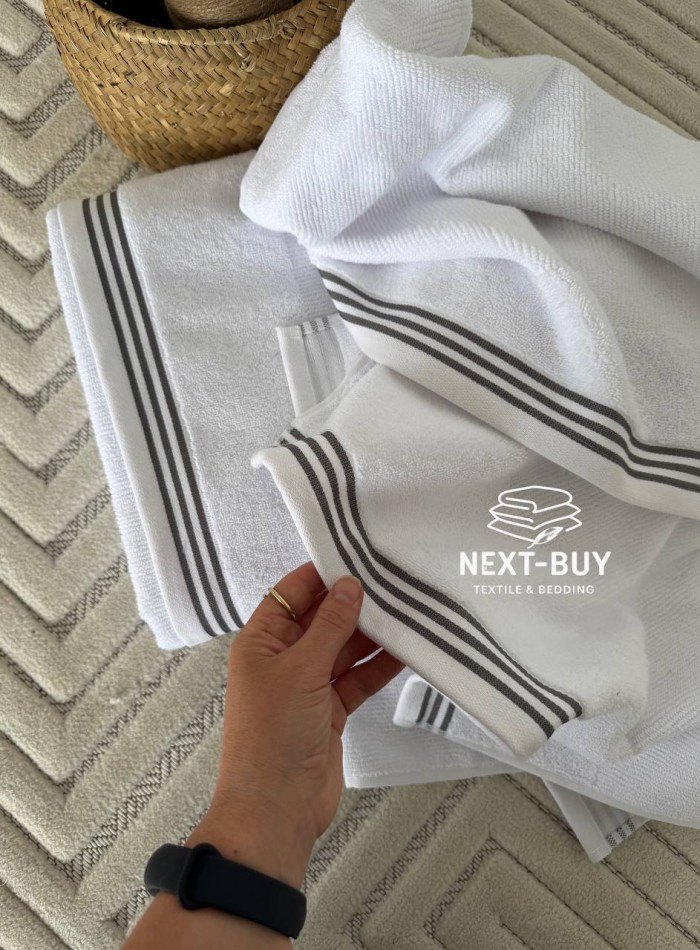 Набір рушників преміум класу в англійському стилі Puraligne Maison D’or Grey & White, 100% бавовна - Зображення 2