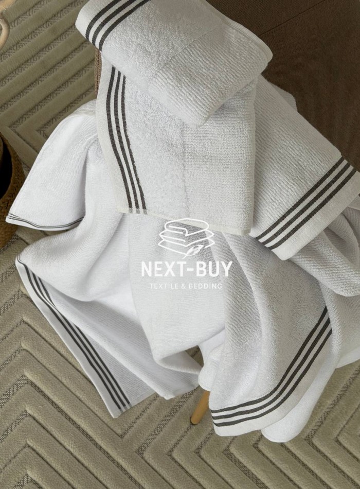 Набір рушників преміум класу в англійському стилі Puraligne Maison D’or Grey & White, 100% бавовна - Зображення 3