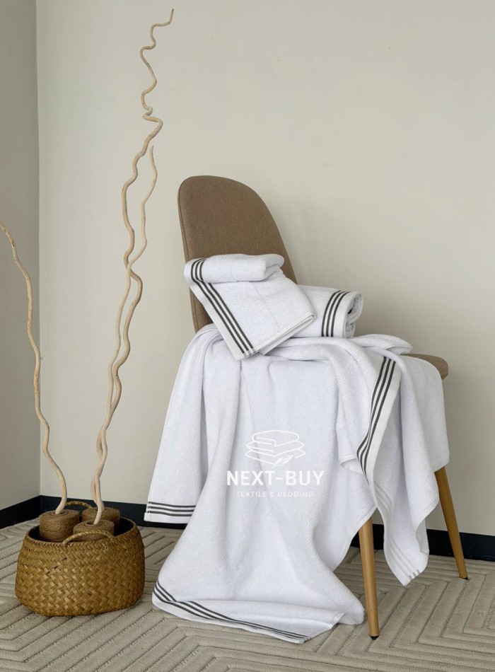 Набір рушників преміум класу в англійському стилі Puraligne Maison D’or Grey & White, 100% бавовна - Зображення 4