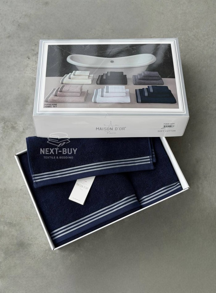 Набір махрових рушників Puraligne Navy Soft Cotton Maison D’or | 100% бавовна | 3 рушники Luxury Set - Зображення 6