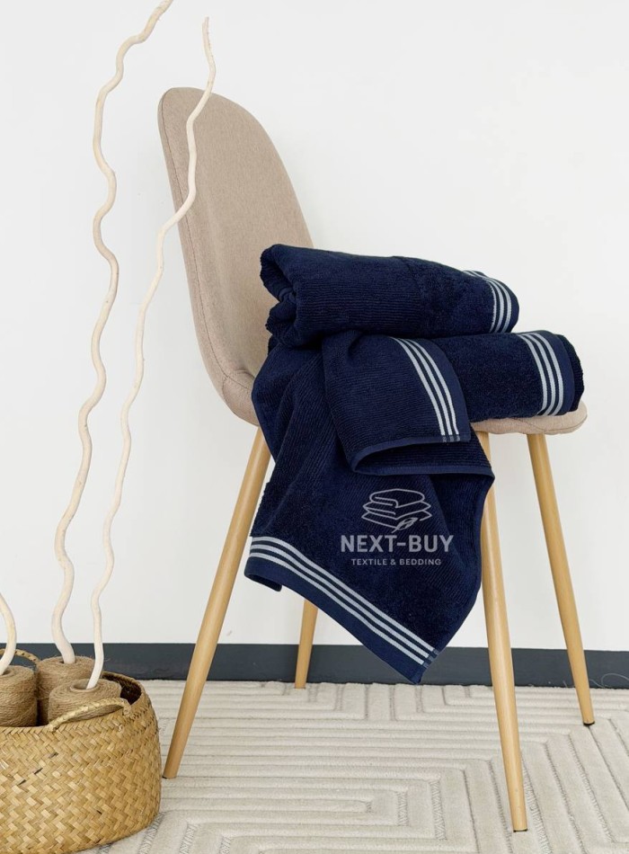 Набір махрових рушників Puraligne Navy Soft Cotton Maison D’or | 100% бавовна | 3 рушники Luxury Set - Зображення 3