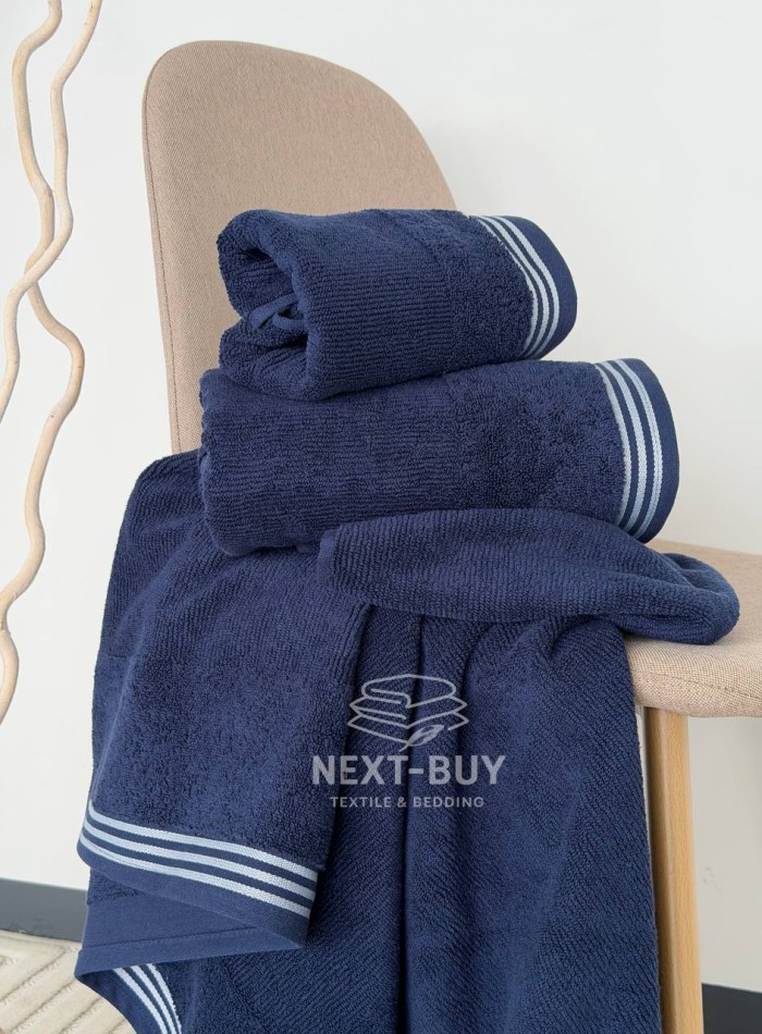 Набір махрових рушників Puraligne Navy Soft Cotton Maison D’or | 100% бавовна | 3 рушники Luxury Set - Зображення 2