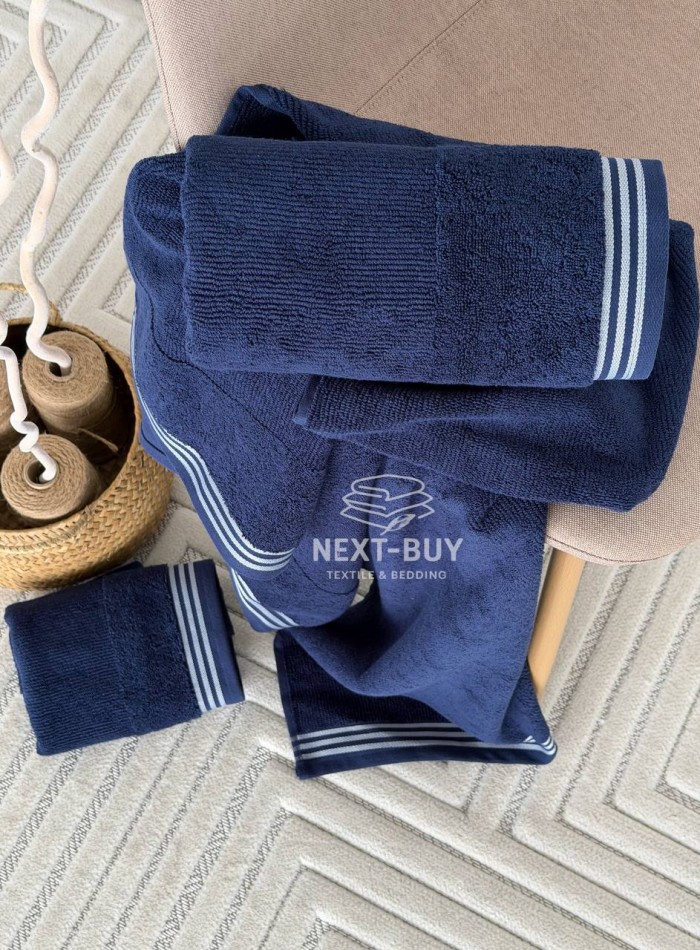 Набір махрових рушників Puraligne Navy Soft Cotton Maison D’or | 100% бавовна | 3 рушники Luxury Set - Зображення 4