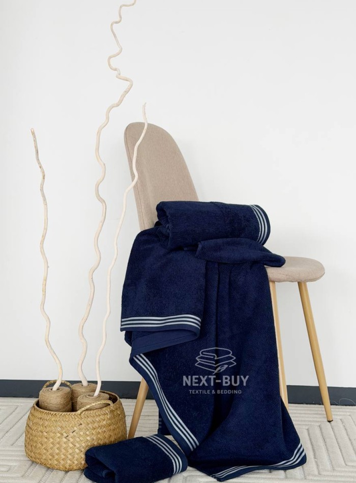 Набір махрових рушників Puraligne Navy Soft Cotton Maison D’or | 100% бавовна | 3 рушники Luxury Set - Зображення 5