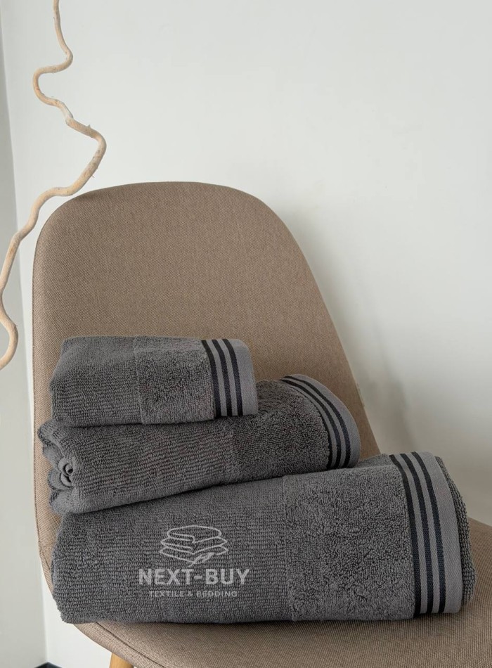 Набір махрових рушників Puraligne Antrasit Soft Cotton Maison D’or | антрацит | 100% бавовна | 3 рушники Luxury Set - Зображення 5