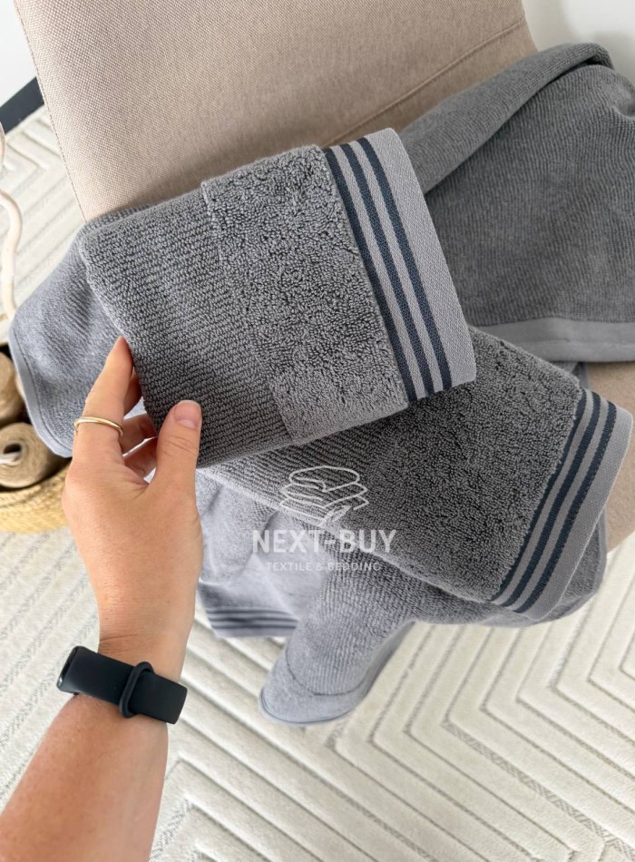 Набір махрових рушників Puraligne Antrasit Soft Cotton Maison D’or | антрацит | 100% бавовна | 3 рушники Luxury Set - Зображення 3