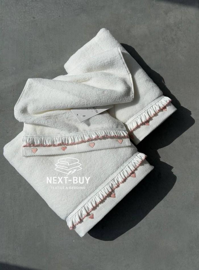 Преміальний набір рушників Maison D’or Ruffle Love Ecru-Rose 100% бавовна, подарунковий luxury набір - Зображення 2