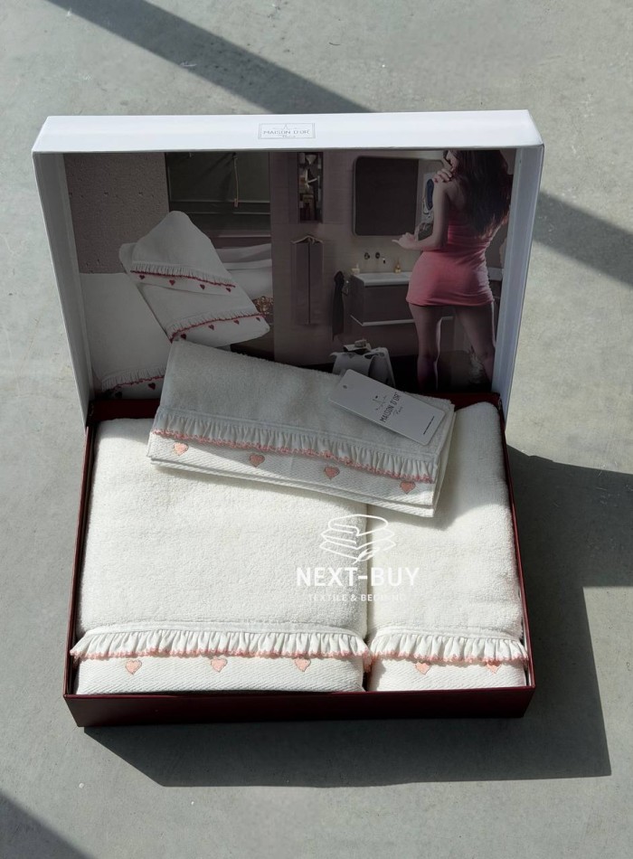 Преміальний набір рушників Maison D’or Ruffle Love Ecru-Rose 100% бавовна, подарунковий luxury набір - Зображення 4