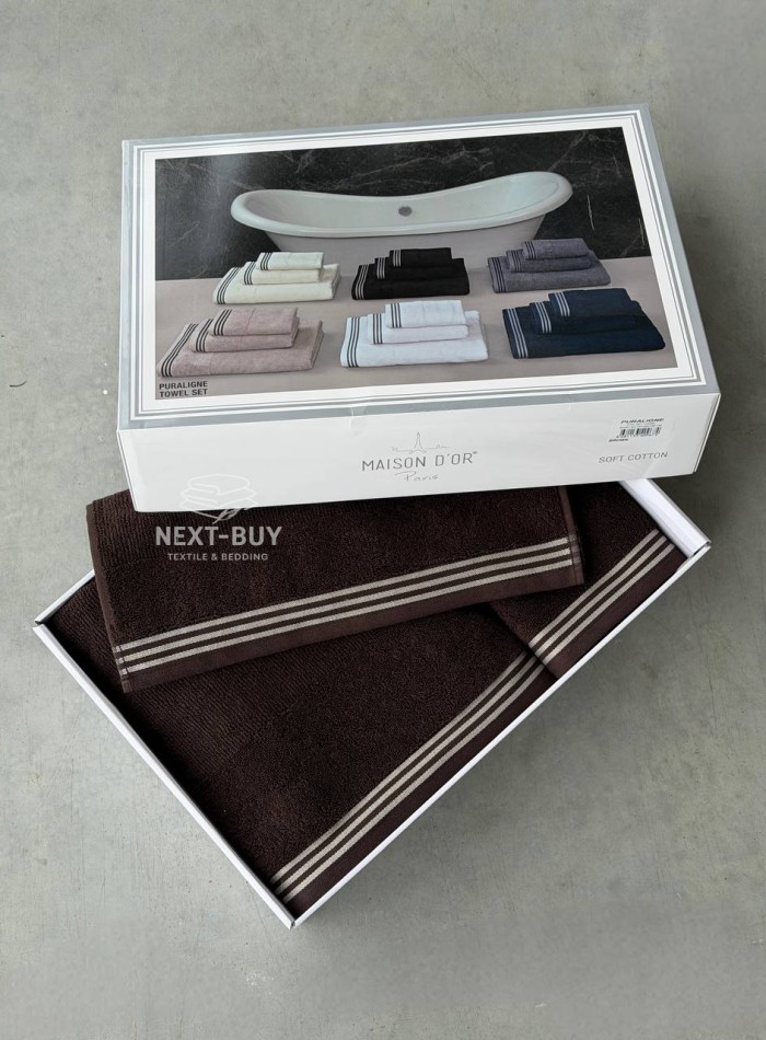 Набір махрових рушників Puraligne Brown Soft Cotton Maison D’or | коричневий | 100% бавовна | 3 рушники Premium Gift Set - Зображення 6