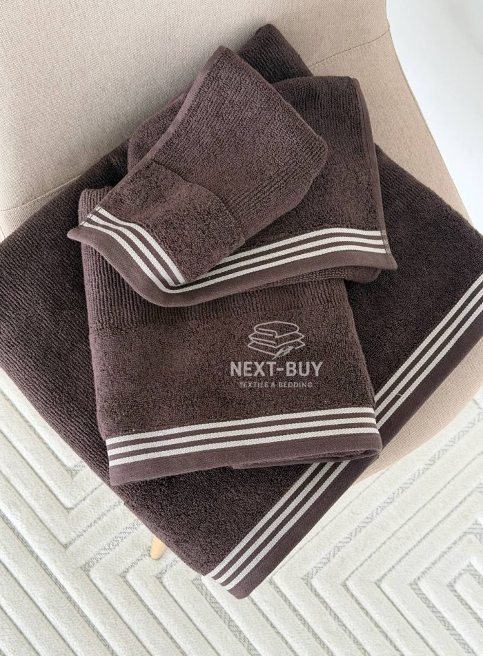 Набір махрових рушників Puraligne Brown Soft Cotton Maison D’or | коричневий | 100% бавовна | 3 рушники Premium Gift Set - Зображення 4