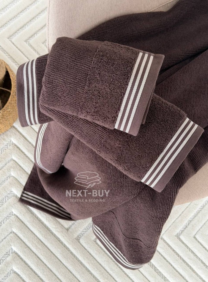 Набір махрових рушників Puraligne Brown Soft Cotton Maison D’or | коричневий | 100% бавовна | 3 рушники Premium Gift Set - Зображення 3