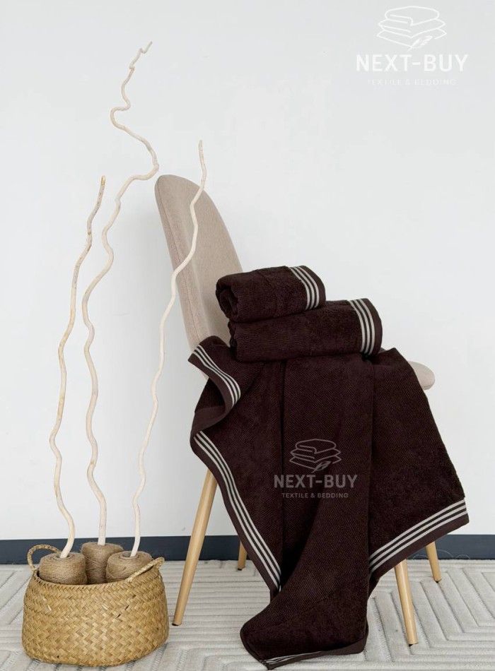 Набір махрових рушників Puraligne Brown Soft Cotton Maison D’or | коричневий | 100% бавовна | 3 рушники Premium Gift Set - Зображення 5