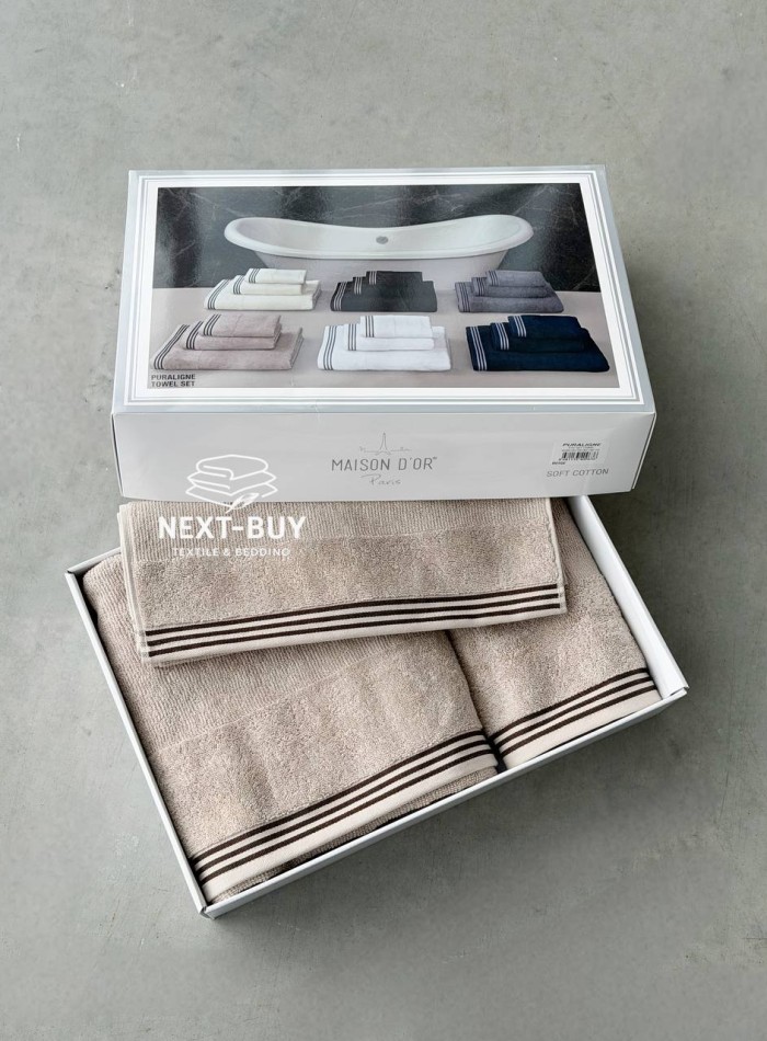 Набір махрових рушників Puraligne Beige Soft Cotton Maison D’or | бежевий | 100% бавовна | 3 рушники Premium Gift Set - Зображення 4