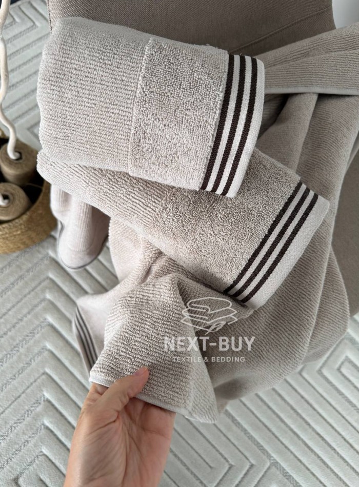 Набір махрових рушників Puraligne Beige Soft Cotton Maison D’or | бежевий | 100% бавовна | 3 рушники Premium Gift Set - Зображення 2