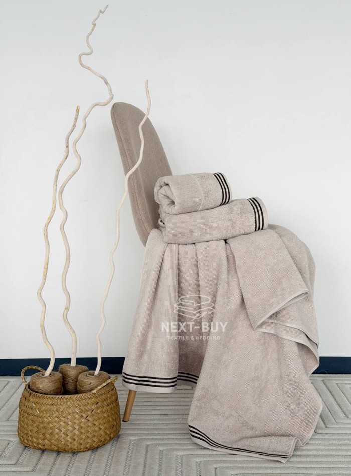 Набір махрових рушників Puraligne Beige Soft Cotton Maison D’or | бежевий | 100% бавовна | 3 рушники Premium Gift Set - Зображення 3