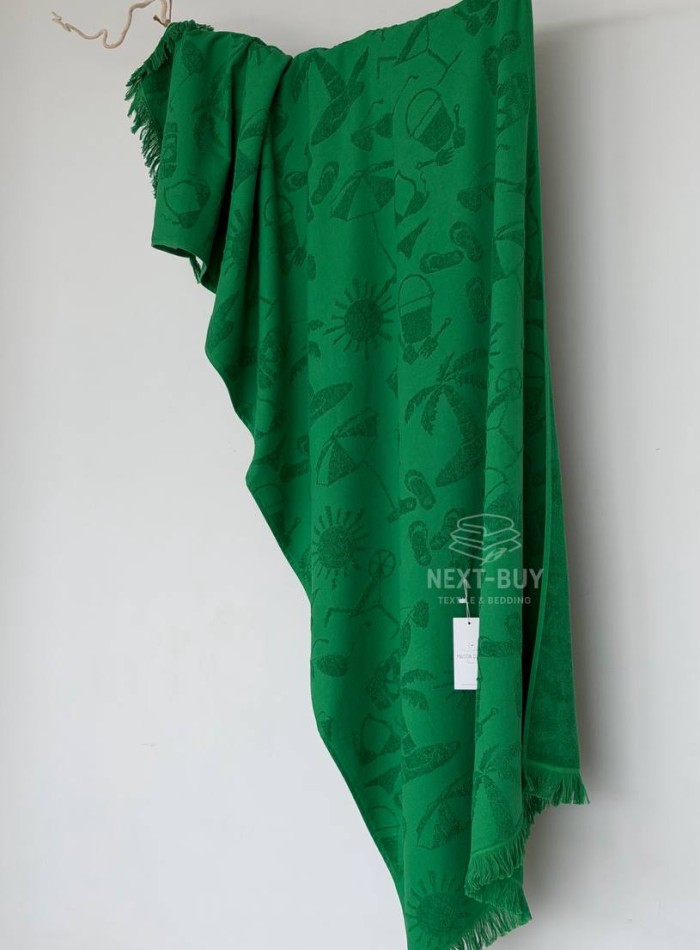 Пляжний рушник MIAMI Green Maison D’or 100×200 см 100% бавовна махра, зелений, жаккард, з бахромою, premium Туреччина - Зображення 5