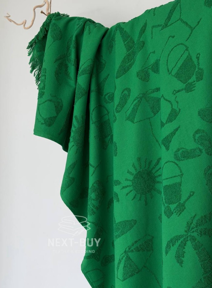 Пляжний рушник MIAMI Green Maison D’or 100×200 см 100% бавовна махра, зелений, жаккард, з бахромою, premium Туреччина - Зображення 4