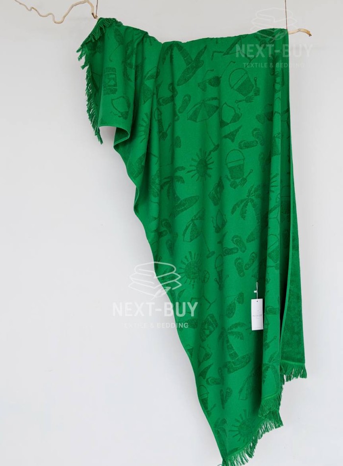 Пляжний рушник MIAMI Green Maison D’or 100×200 см 100% бавовна махра, зелений, жаккард, з бахромою, premium Туреччина - Зображення 6