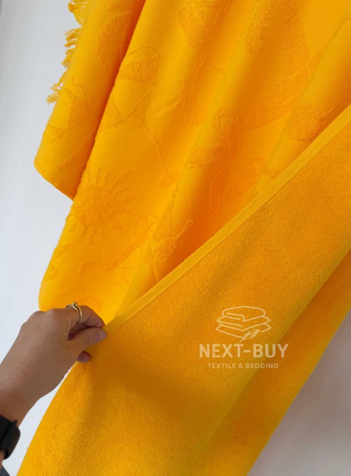 Пляжний рушник Maison D’or MIAMI Yellow 100×200 см яскравий premium cotton з бахромою | легкий travel формат - Зображення 3