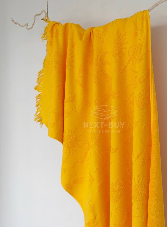 Пляжний рушник Maison D’or MIAMI Yellow 100×200 см яскравий premium cotton з бахромою | легкий travel формат - Зображення 4