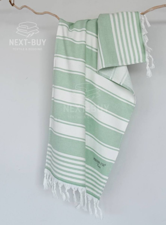 Полотенце с кистями Maison D’or Primavera Beach Green White 50×100 см жаккард, махра хлопок Турция — изображение 2