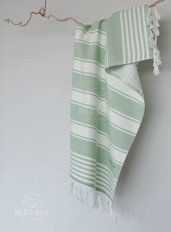 Полотенце с кистями Maison D’or Primavera Beach Green White 50×100 см жаккард, махра хлопок Турция — изображение 3
