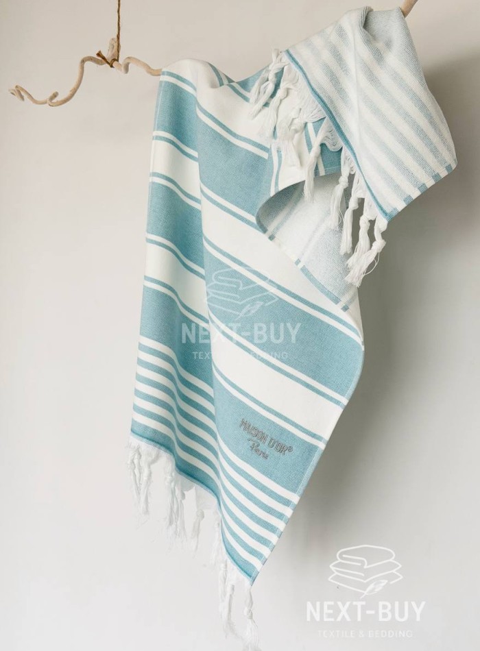 Махровое полотенце с кистями Maison D’or Primavera Turquoise White 50×100 см жаккард, 100% хлопок, Турция — изображение 3