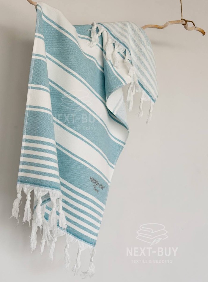 Махровое полотенце с кистями Maison D’or Primavera Turquoise White 50×100 см жаккард, 100% хлопок, Турция — изображение 6
