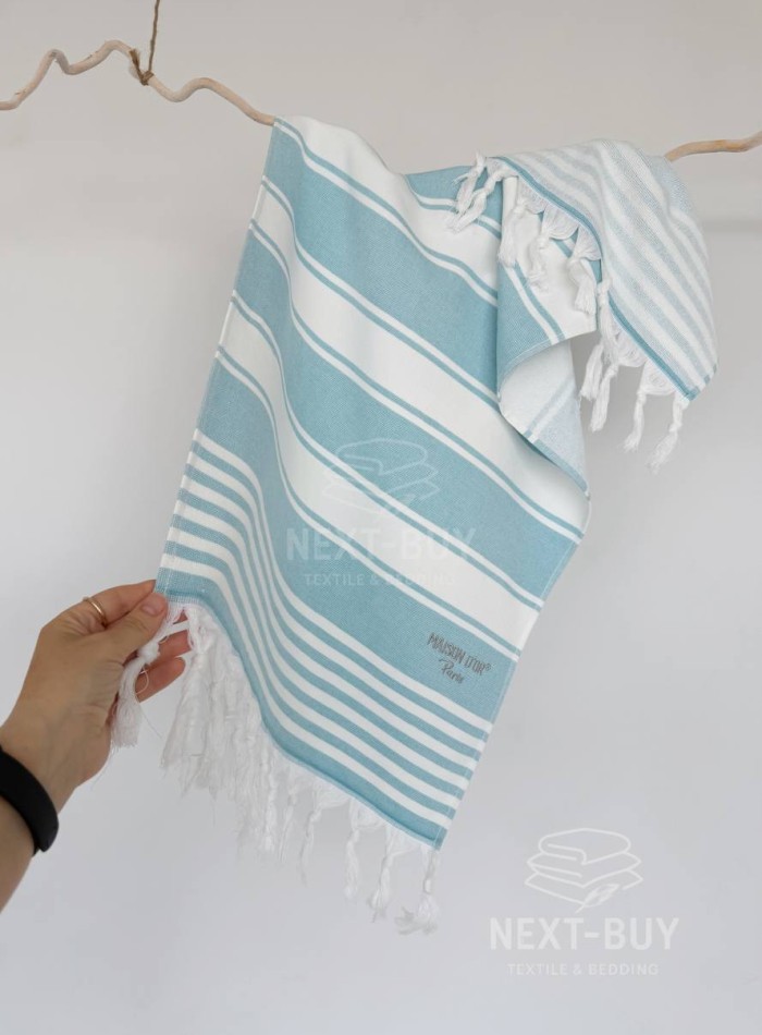 Махровое полотенце с кистями Maison D’or Primavera Turquoise White 50×100 см жаккард, 100% хлопок, Турция — изображение 7
