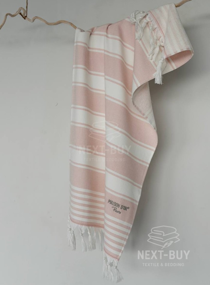 Жаккардовое полотенце с бахромой Maison D’or PRIMAVERA Beach Towel Rose White 50×100 см | 100% хлопок, махра + жаккард — изображение 4