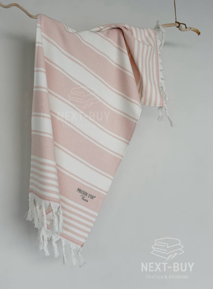 Жаккардовое полотенце с бахромой Maison D’or PRIMAVERA Beach Towel Rose White 50×100 см | 100% хлопок, махра + жаккард — изображение 2