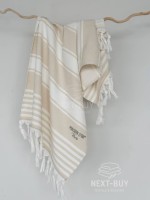 Жаккардовое полотенце с бахромой Maison D’or PRIMAVERA Beach Towel Beige White 50×100 см | 100% хлопок, махра + жаккард — изображение 5