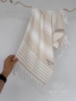 Жаккардовое полотенце с бахромой Maison D’or PRIMAVERA Beach Towel Beige White 50×100 см | 100% хлопок, махра + жаккард
