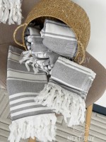 Полотенце-пештемаль Maison D’or Primavera Grey / White 40×70 см | 100% хлопок, махра + декоративное плетение — изображение 5