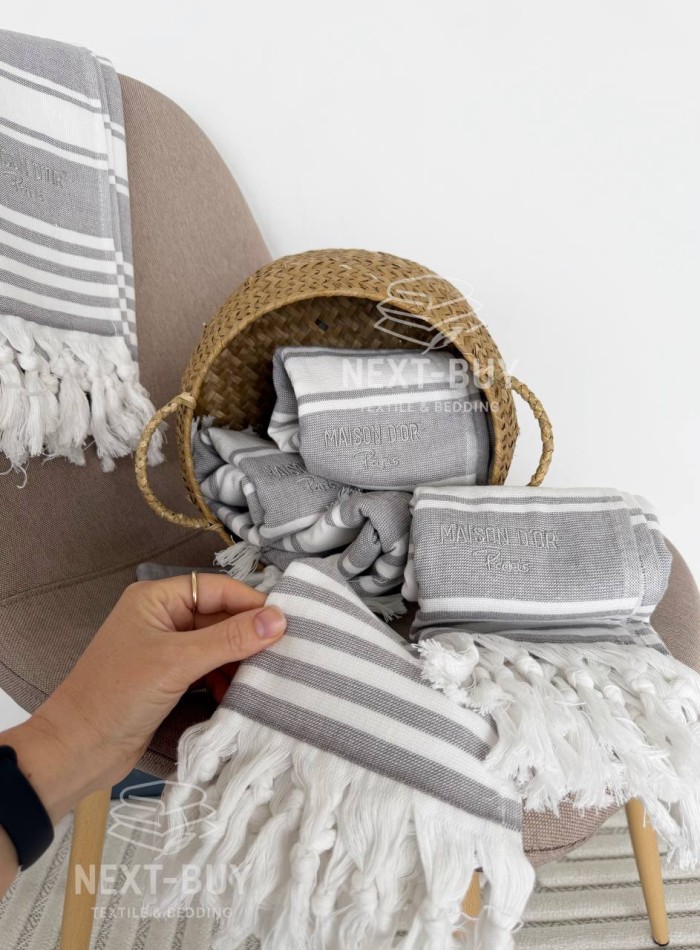 Полотенце-пештемаль Maison D’or Primavera Grey / White 40×70 см | 100% хлопок, махра + декоративное плетение — изображение 4